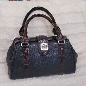 BRIGHTON Satchel Bag, dark brown two tone leather (Pebble/Croc)